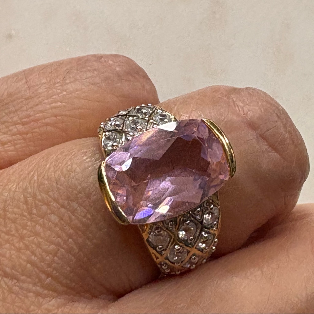 Kunzite & Cz, Set In Gold Ring